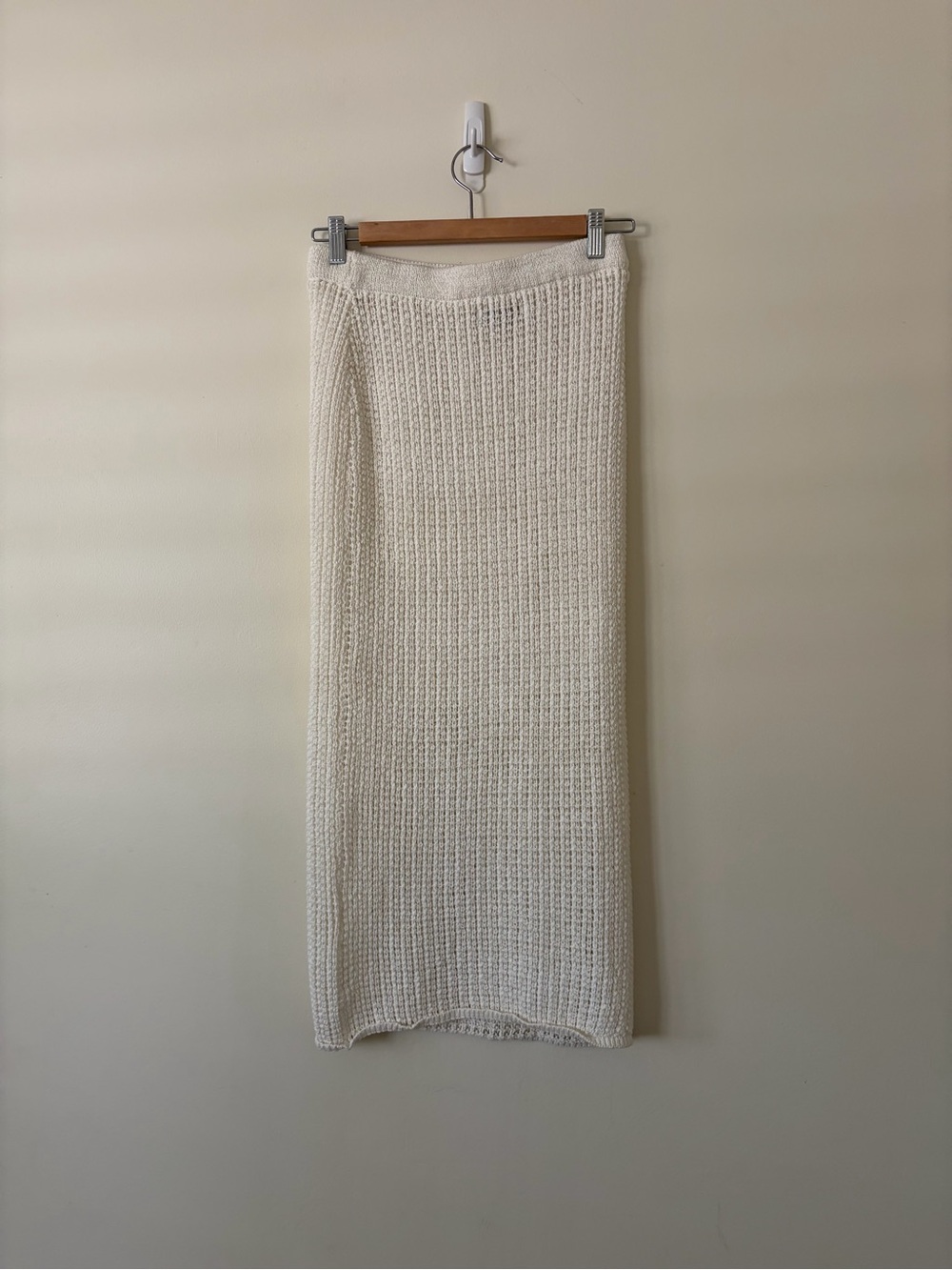 Mango Cream Knit Ribbed Midi Skirt